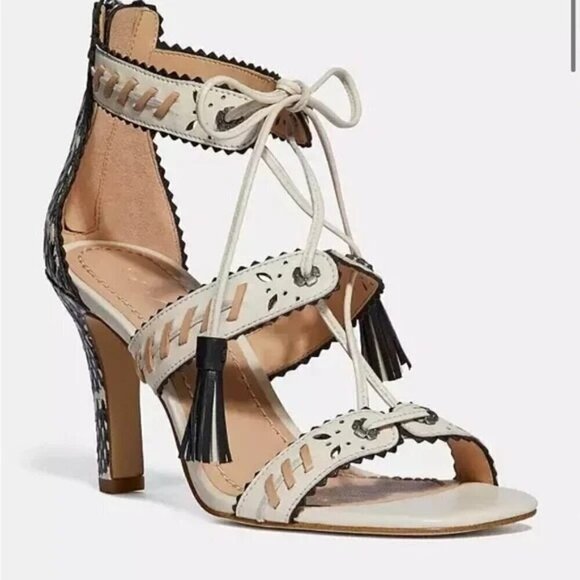 Coach Bella Women.s Western Stitch Heels Sandals Snakeskin Leather SIze5.5 NWOB - Picture 1 of 10